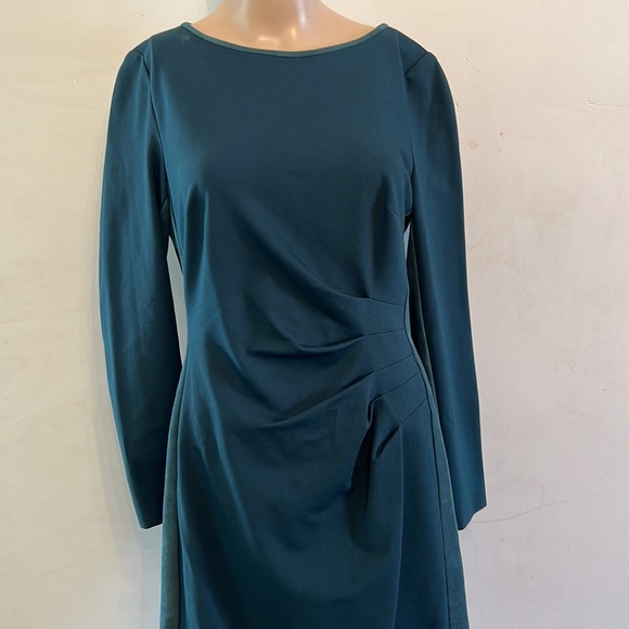 LAUREN Ralph Lauren Ruched Long Sleeve Sheath Dres size 8 Pine Green Faux Suede - Picture 4 of 8